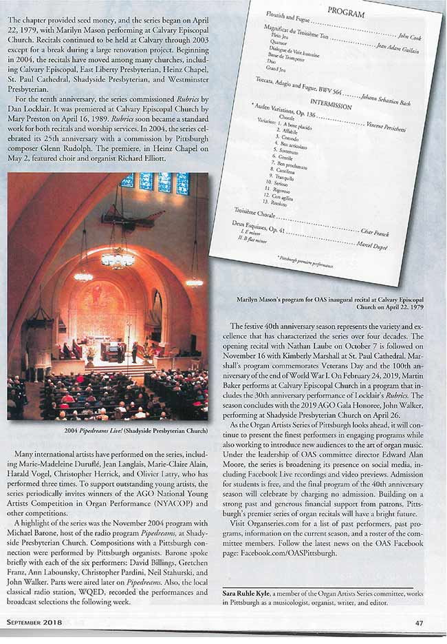 Organ Artists Series of Pittsburgh Article 2