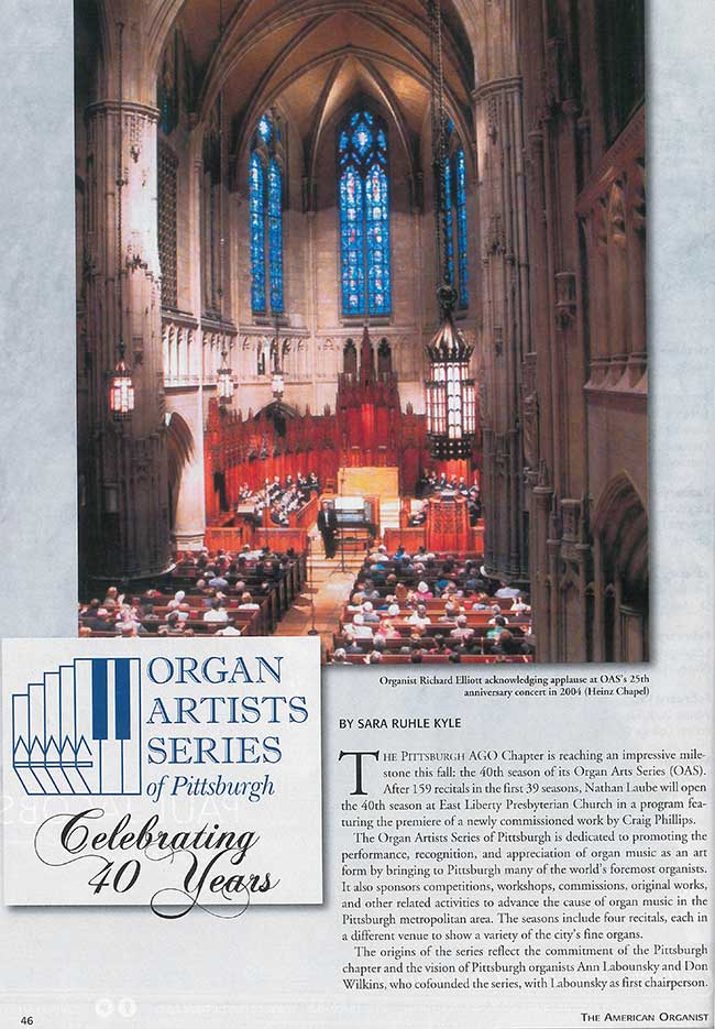Organ Artists Series of Pittsburgh Article 1