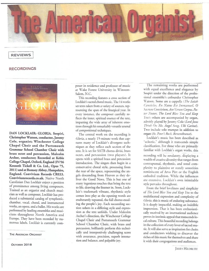American Organist Review of Gloria CD